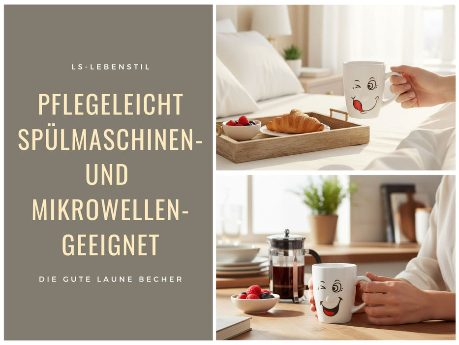 3 Kaffeebecher Smiley 300ml Set lustige witzige Henkelbecher Kaffeetasse