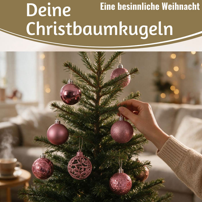 37 Design Weihnachtskugeln 6cm Blütenrosa Set Kunststoff Weihnachtsbau — LS-LebenStil