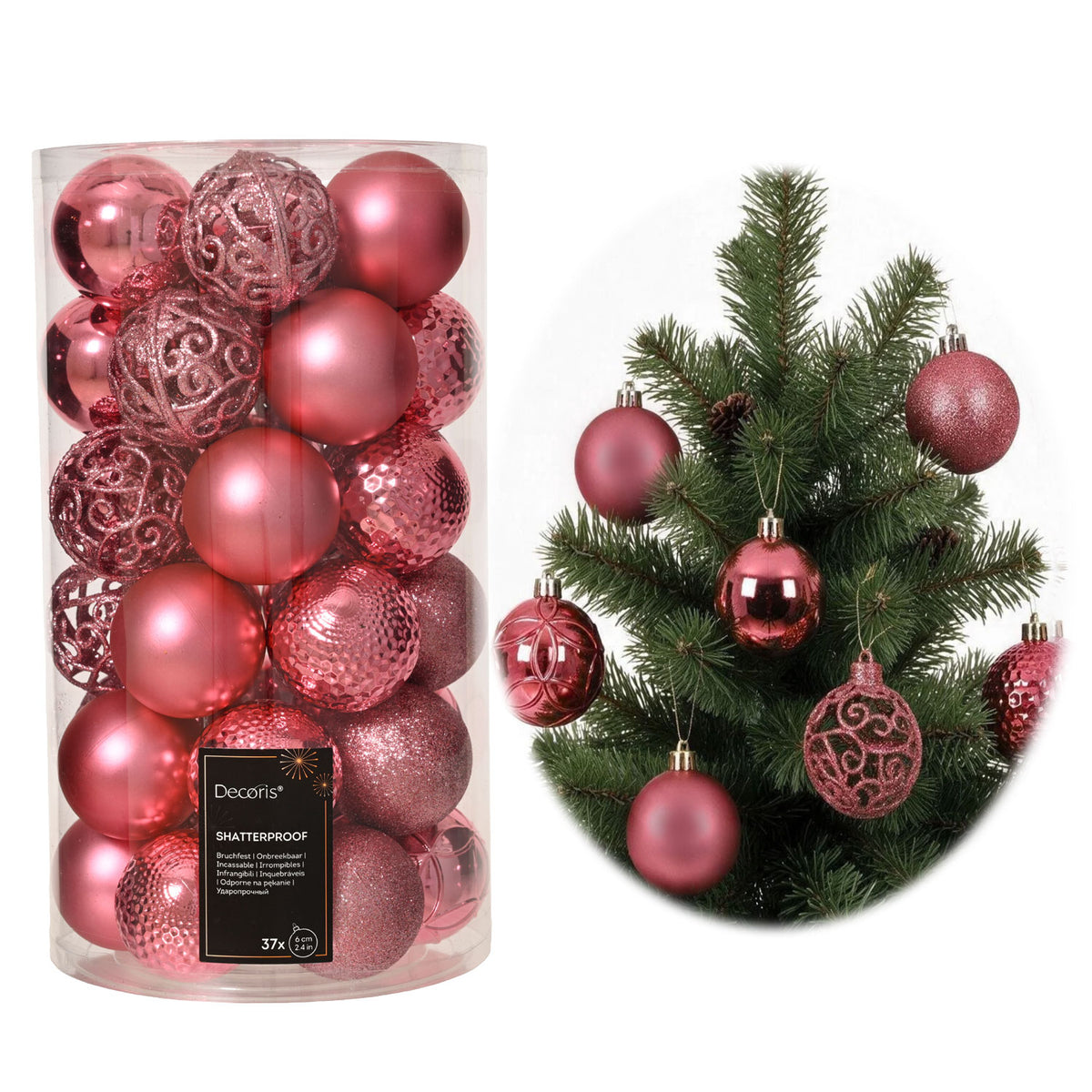 37 Design Weihnachtskugeln 6cm Blütenrosa Set Kunststoff Weihnachtsbau — LS-LebenStil