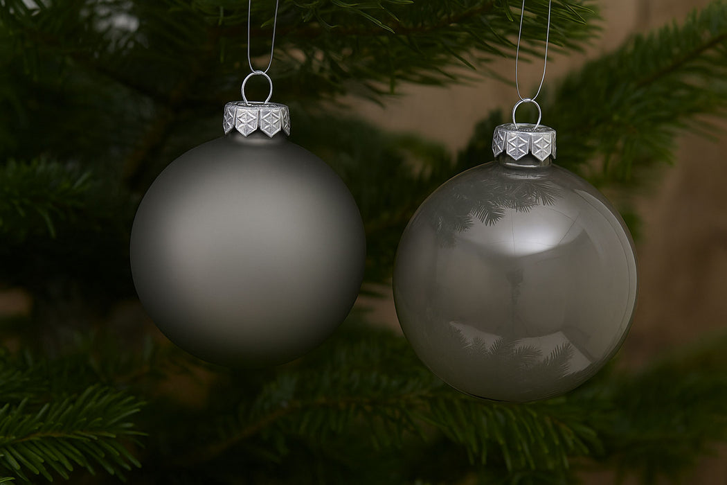 4 XL Glas Weihnachtskugeln 8cm Grau - Warm Grey - Christbaum Dekokugel