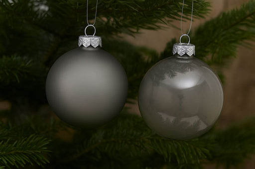 4 XL Glas Weihnachtskugeln 8cm Grau - Warm Grey - Christbaum Dekokugel
