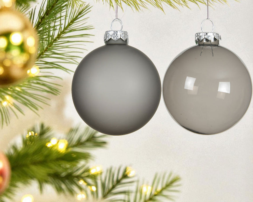 4 XL Glas Weihnachtskugeln 8cm Grau - Warm Grey - Christbaum Dekokugel