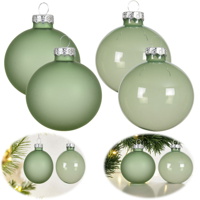 4 XL Glas Weihnachtskugeln 8cm Grün - Green Matcha - Christbaum Dekokugel