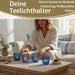 4´er Set Glas Teelichthalter Retro Blau 7cm Teelichtglas Windlicht-Halter