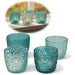 KI-generiertes Bild 4´er Set Glas Teelichthalter Retro Türkis 7cm Teelichtglas Windlichthalter