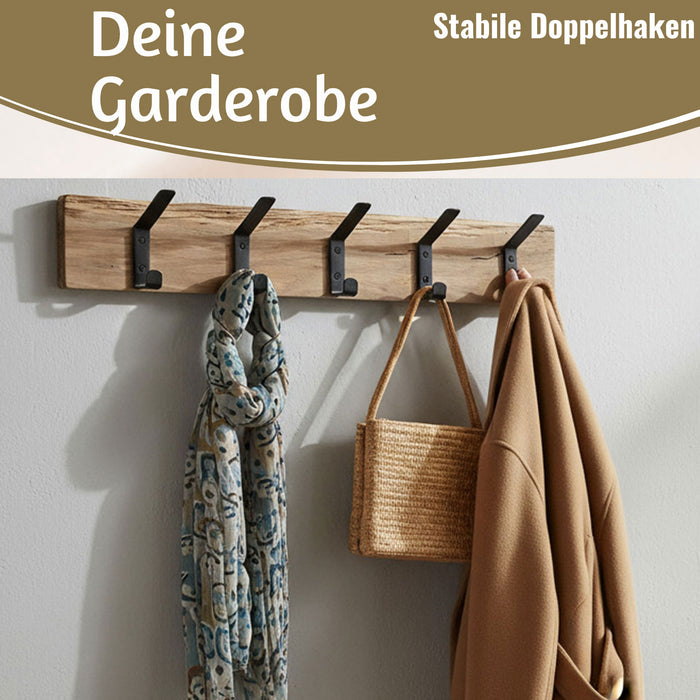 KI-generiertes Bild,Vintage Holz Wandgarderobe 55cm Eiche Braun 5 Haken Jackenhalter Garderobenleiste