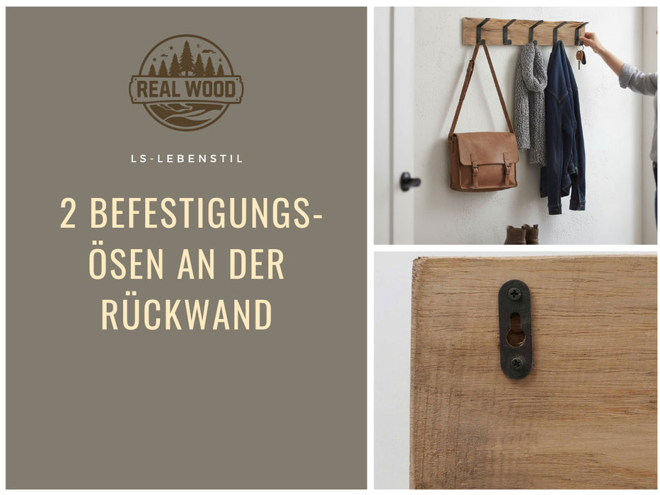 Vintage Holz Wandgarderobe 55cm Eiche Braun 5 Haken Jackenhalter Garderobenleiste