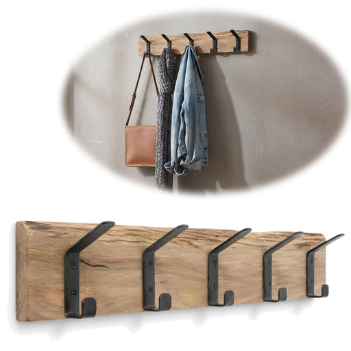 KI-generiertes Bild Vintage Holz Wandgarderobe 55cm Eiche Braun 5 Haken Jackenhalter Garderobenleiste