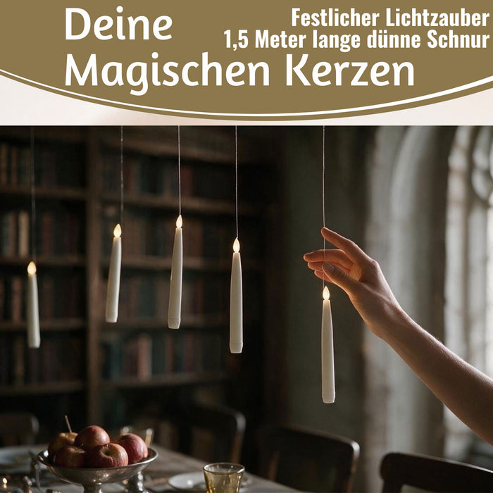 KI-generiertes Bild,5 XL LED 3D schwebende Stabkerzen 36cm Weiß Kerzen Fernbedienung flackernde Kerze