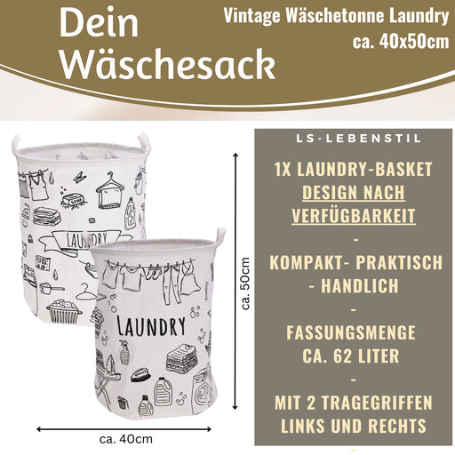 Wäschesack Wäschekorb Canvas Laundry 50cm Faltbar Wäschesammler Wäschetruhe