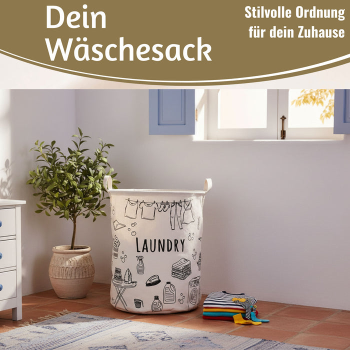 Wäschesack Wäschekorb Canvas Laundry 50cm Faltbar Wäschesammler Wäschetruhe
