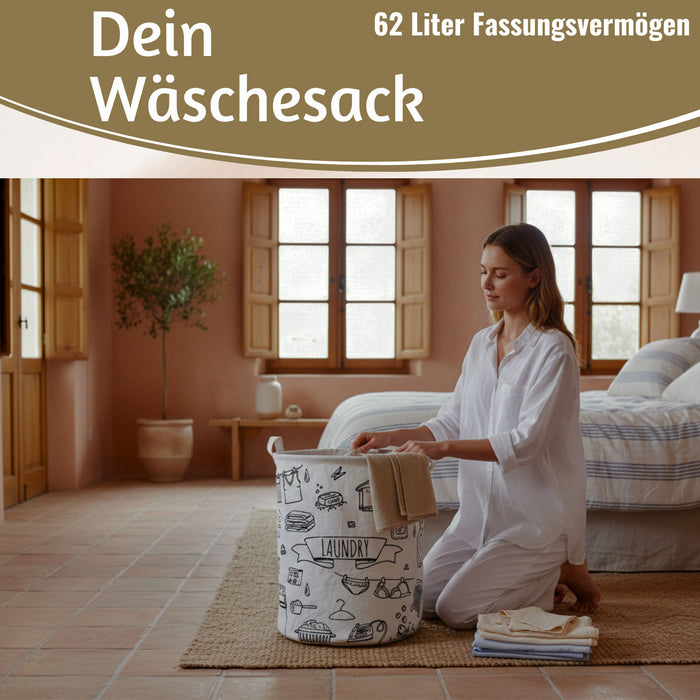 Wäschesack Wäschekorb Canvas Laundry 50cm Faltbar Wäschesammler Wäschetruhe
