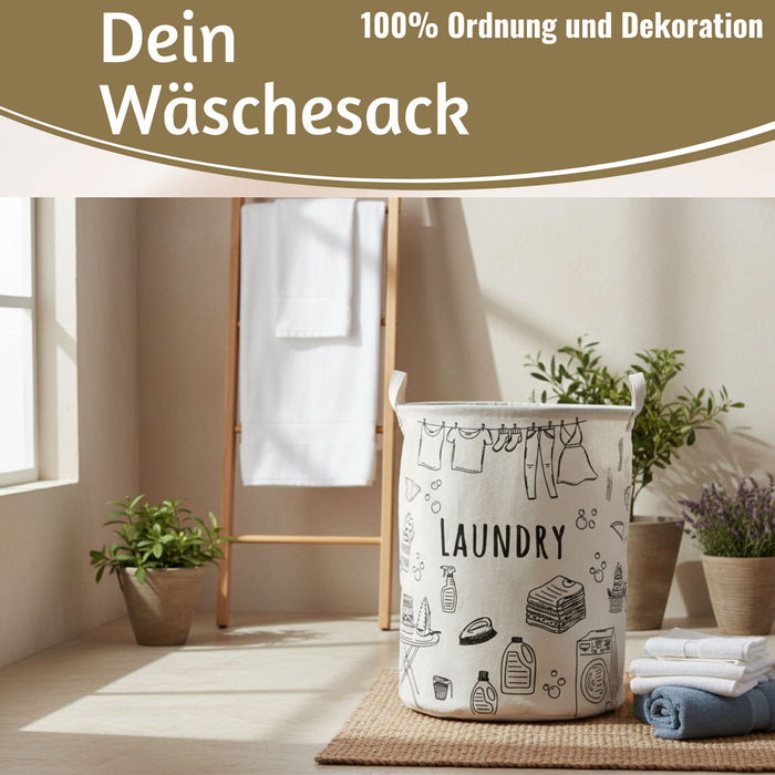 Wäschesack Wäschekorb Canvas Laundry 50cm Faltbar Wäschesammler Wäschetruhe