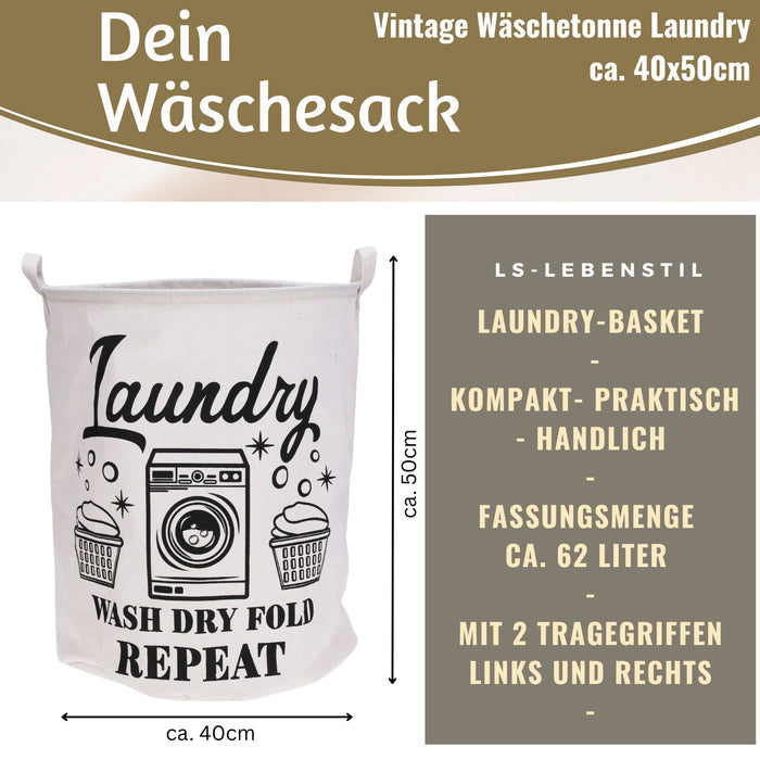 Wäschesack Wäschekorb Canvas Laundry Wash 50cm Faltbar Wäschesammler Wäschetruhe