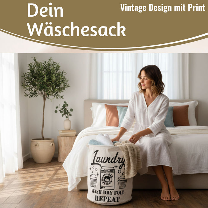 Wäschesack Wäschekorb Canvas Laundry Wash 50cm Faltbar Wäschesammler Wäschetruhe