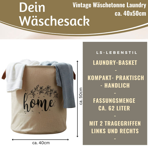 Wäschesack Wäschekorb Vintage Home 62L Faltbar Wäschesammler Wäschetruhe