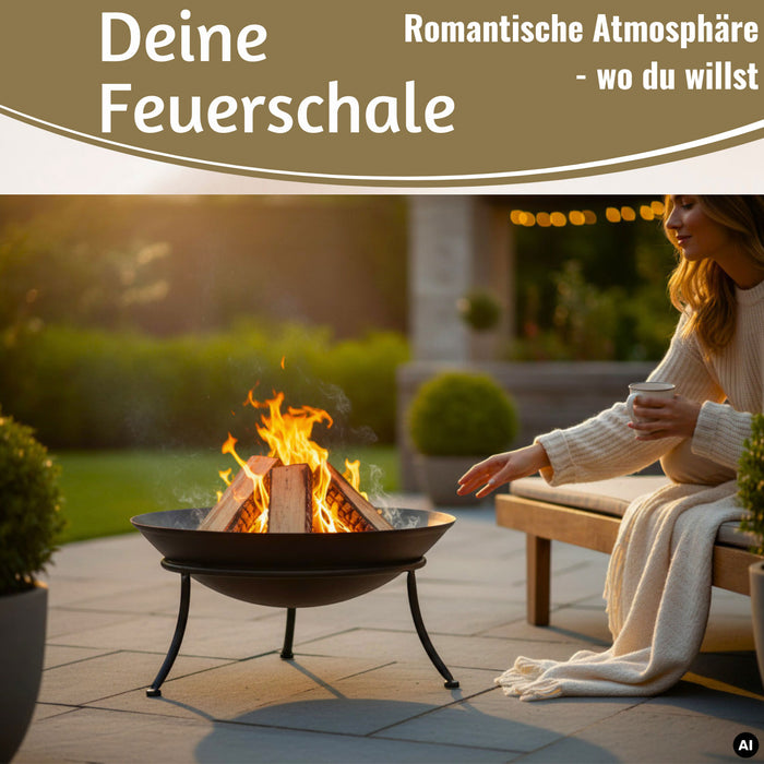 KI-generiertes Bild,Feuerschale Eisen Schwarz 47cm Pflanzschale Terrassenfeuer Feuerstelle