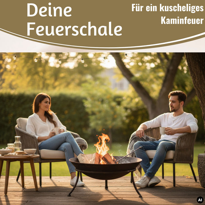 KI-generiertes Bild,Feuerschale Eisen Schwarz 47cm Pflanzschale Terrassenfeuer Feuerstelle