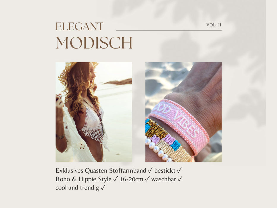 KI-generiertes Bild,Canvas Statement Armband Chillax Rose Blau Quasten besticktes Webarmband