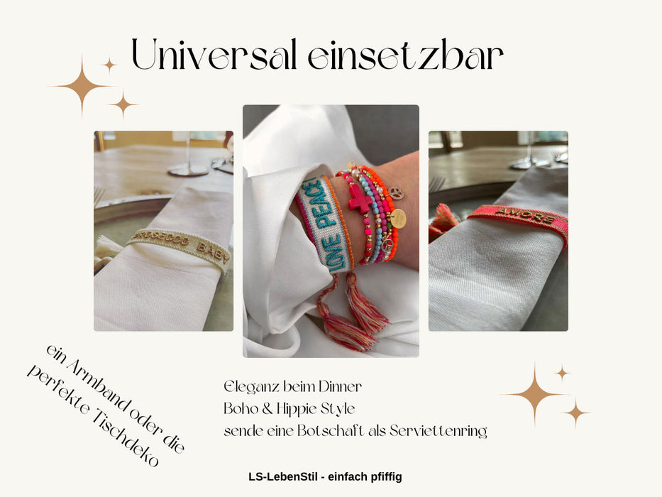 Canvas Statement Armband Goldstück Quasten besticktes Webarmband