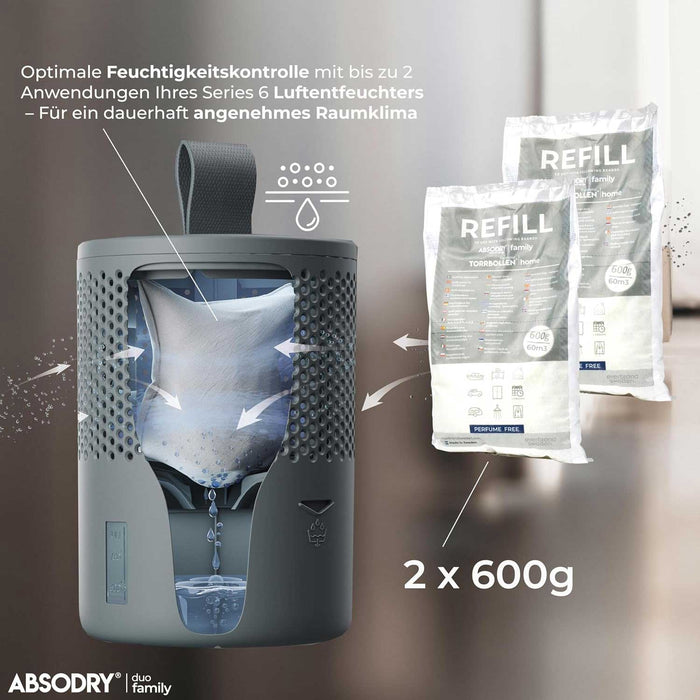 Luftentfeuchter Nachfüllpack 2x600g Vliesbeutel Granulat für AbsoDry Series 6