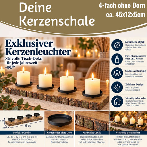 KI-generiertes Bild,4-fach Kerzenschale Holz 46cm Braun Kerzenständer Kerzenleiste Kerzentablett