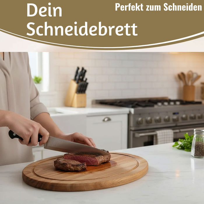 KI-generiertes Bild,Holz Fleischteller Servierteller 25cm Akazie Rund Schneidebrett Vesperbrett