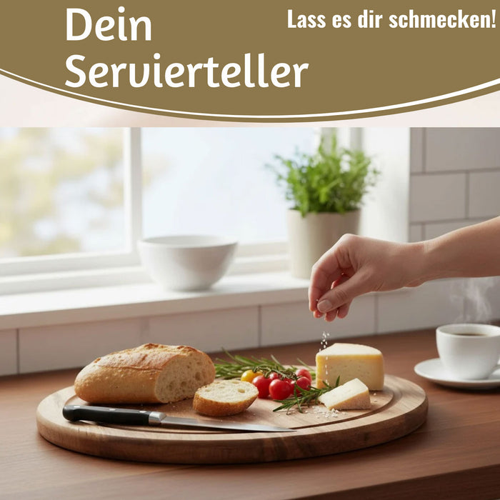 KI-generiertes Bild,Holz Fleischteller Servierteller 25cm Akazie Rund Schneidebrett Vesperbrett