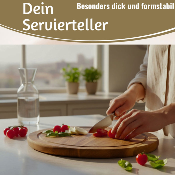 KI-generiertes Bild,Holz Fleischteller Servierteller 25cm Akazie Rund Schneidebrett Vesperbrett