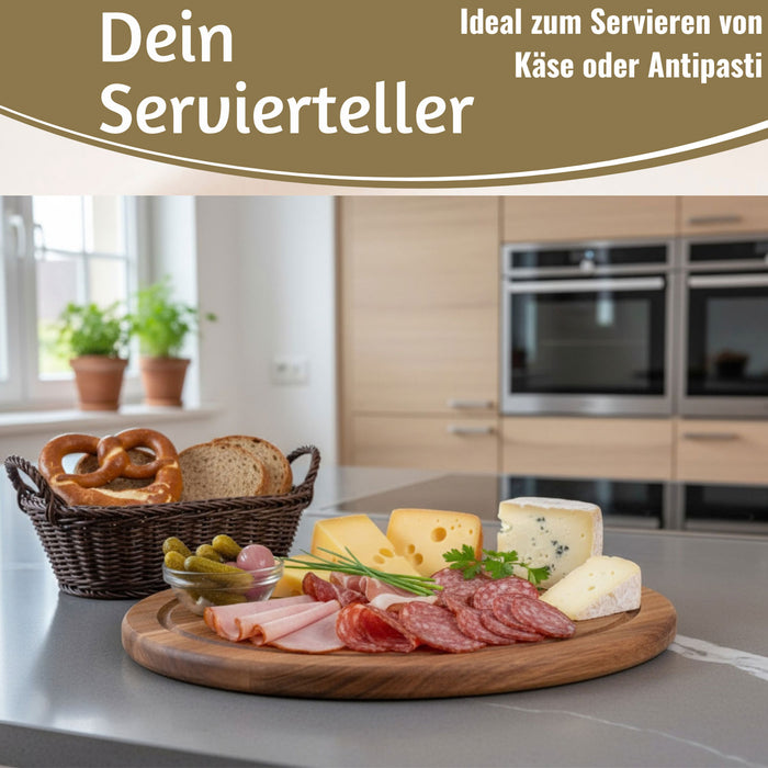 KI-generiertes Bild,Holz Fleischteller Servierteller 25cm Akazie Rund Schneidebrett Vesperbrett