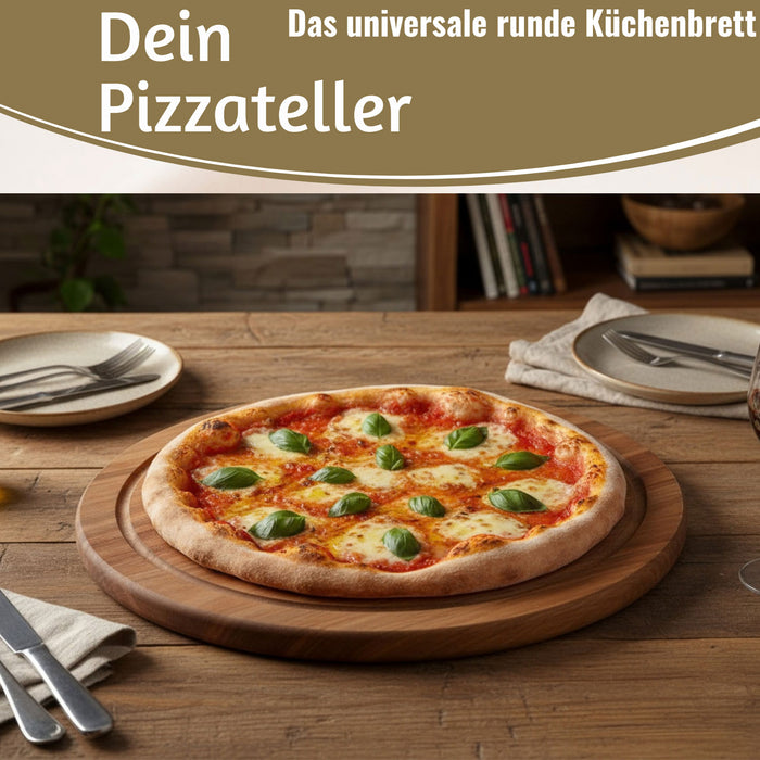 KI-generiertes Bild,Holz Fleischteller Servierteller 25cm Akazie Rund Schneidebrett Vesperbrett