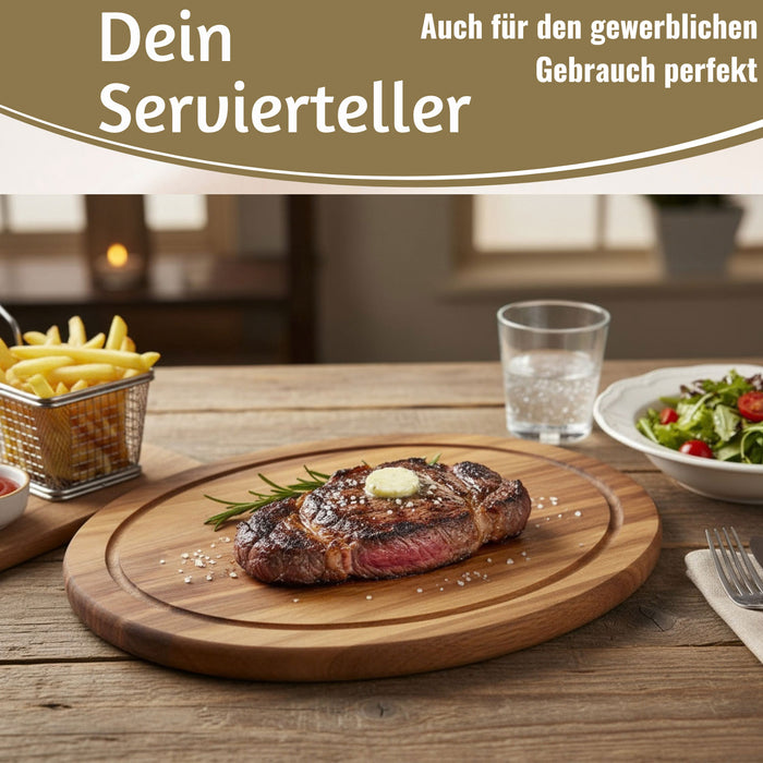 KI-generiertes Bild,Holz Fleischteller Servierteller 25cm Akazie Rund Schneidebrett Vesperbrett