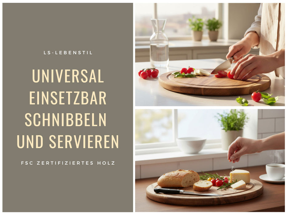 Holz Fleischteller Servierteller 25cm Akazie Rund Schneidebrett Vesperbrett