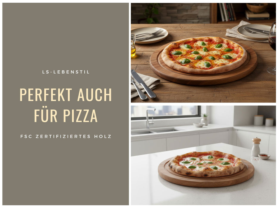 KI-generiertes Bild,Holz Fleischteller Servierteller 30cm Akazie Rund Schneidebrett Vesperbrett