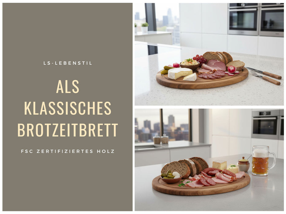 KI-generiertes Bild,Holz Fleischteller Servierteller 25cm Akazie Rund Schneidebrett Vesperbrett
