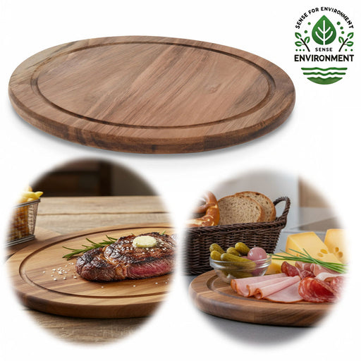 KI-generiertes Bild Holz Fleischteller Servierteller 25cm Akazie Rund Schneidebrett Vesperbrett
