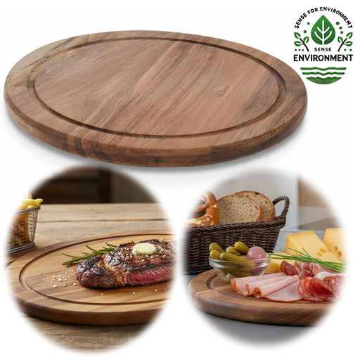 KI-generiertes Bild Holz Fleischteller Servierteller 30cm Akazie Rund Schneidebrett Vesperbrett