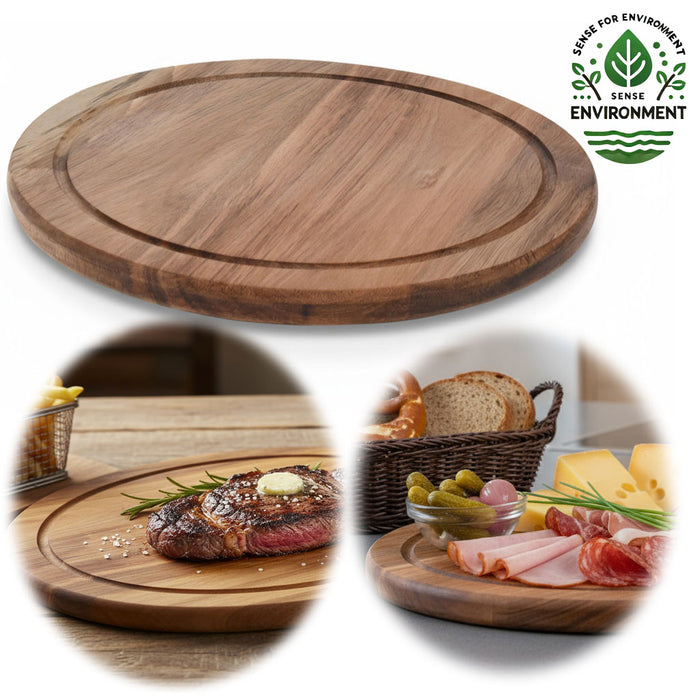 Holz Fleischteller Servierteller 30cm Akazie Rund Schneidebrett Vesperbrett