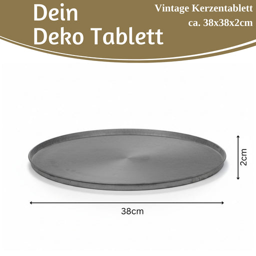 XL Metall Deko Tablett Serviertablett Delhi 38cm Rund Kerzenteller Kerzentablett