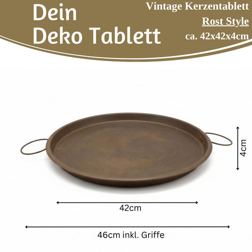 XL Metall Deko Tablett Serviertablett Delhi 42cm Griffe Kerzenteller Kerzentablett