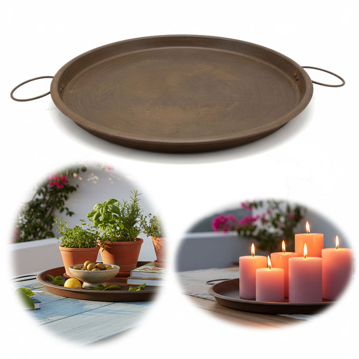 XL Metall Deko Tablett Serviertablett Delhi 42cm Griffe Kerzenteller Kerzentablett