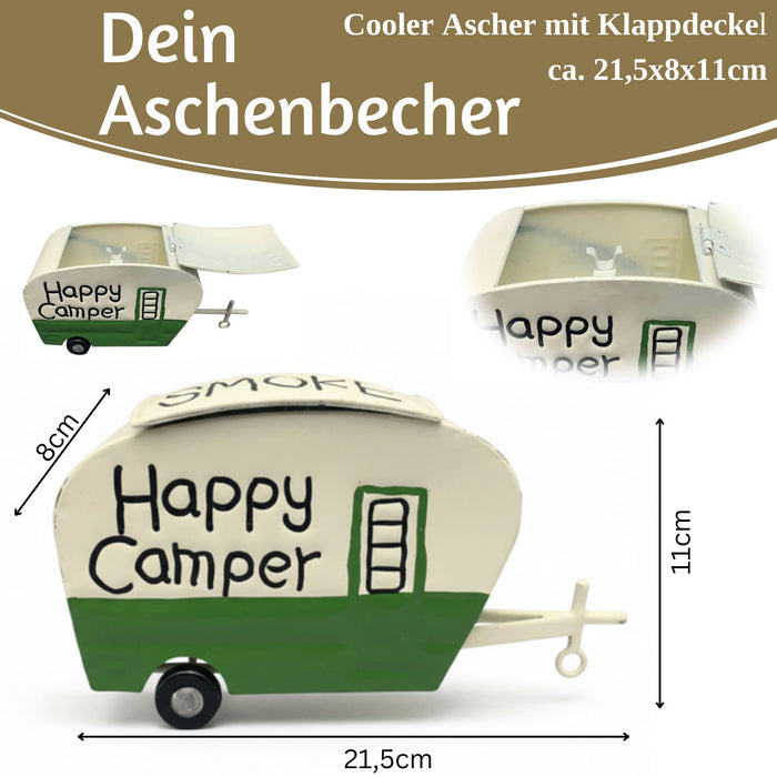 XL Sturmaschenbecher Metall Wohnwagen 21x11cm Windaschenbecher Ascher