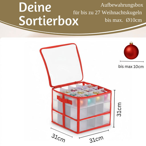 KI-generiertes Bild,Aufbewahrungsbox Organizer 27 Weihnachtskugeln Ø 10cm Christbaumkugeln