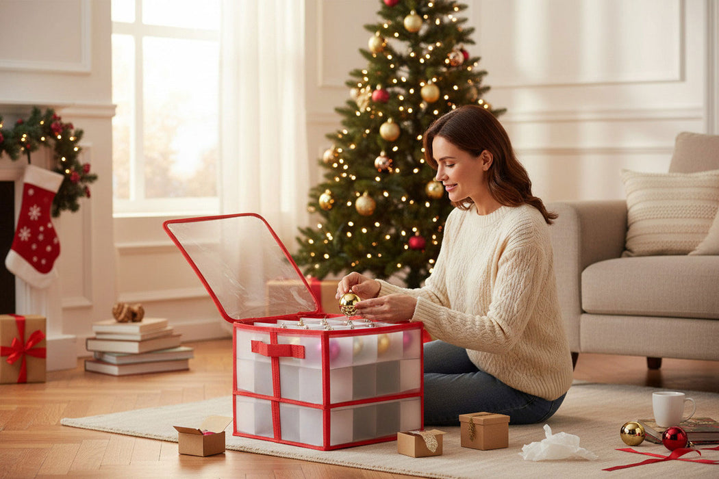 KI-generiertes Bild,Aufbewahrungsbox Organizer 27 Weihnachtskugeln Ø 10cm Christbaumkugeln