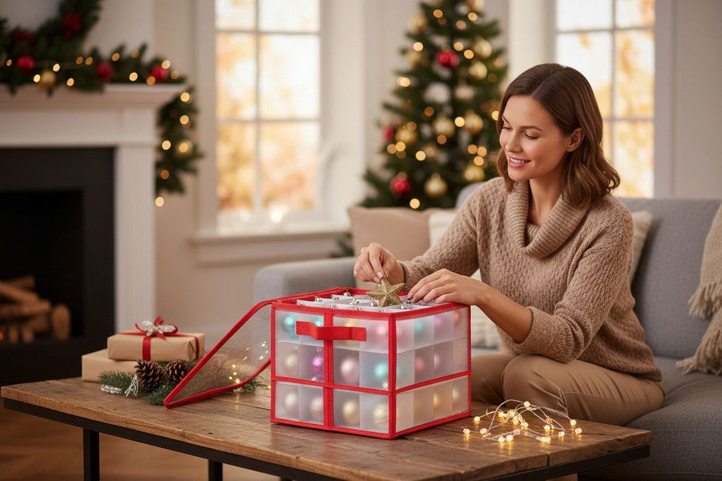 KI-generiertes Bild,Aufbewahrungsbox Organizer 27 Weihnachtskugeln Ø 10cm Christbaumkugeln