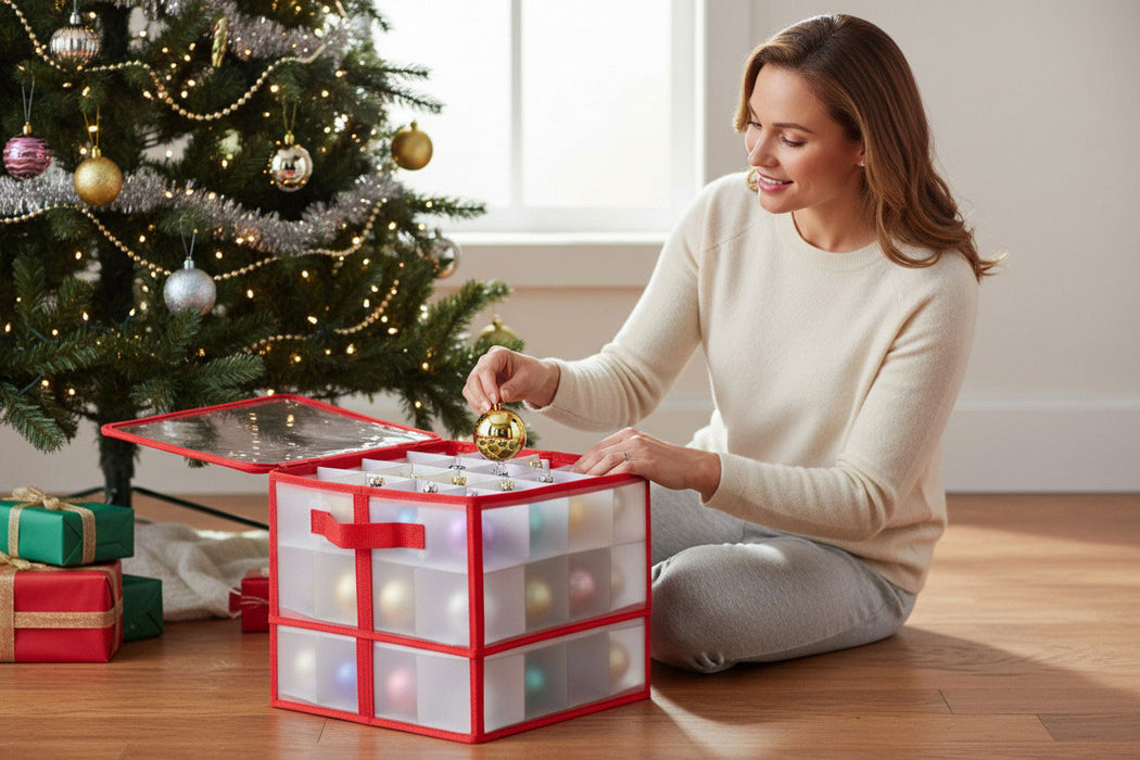 KI-generiertes Bild,Aufbewahrungsbox Organizer 27 Weihnachtskugeln Ø 10cm Christbaumkugeln