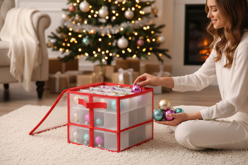 KI-generiertes Bild,Aufbewahrungsbox Organizer 27 Weihnachtskugeln Ø 10cm Christbaumkugeln