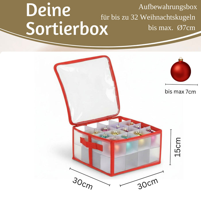 Aufbewahrungsbox Organizer für 32 Weihnachtskugeln Christbaum-Kugeln