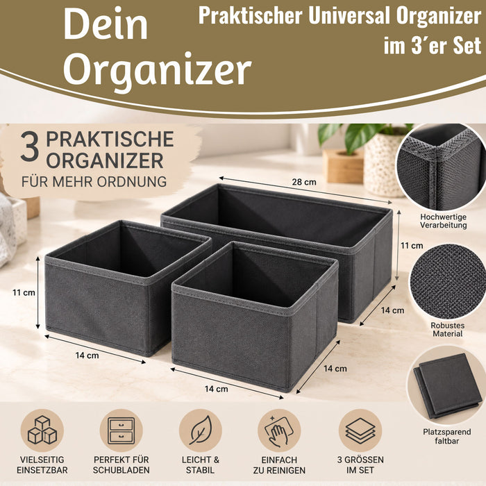 KI-generiertes Bild,Schubladen Organizer 3´er Set Ordnungssystem Regalbox Aufbewahrungsbox Faltkiste