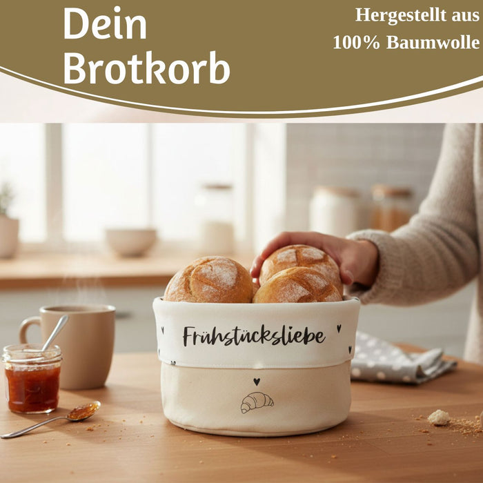 KI-generiertes Bild,Design Brotkorb Stoffkörbchen Frühstücksliebe 100% Baumwolle Brotkörbchen Brötchen